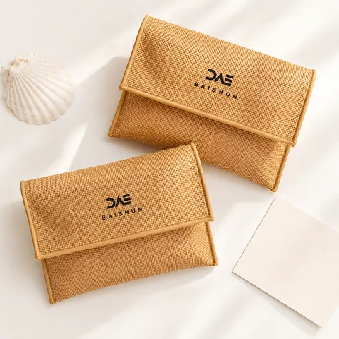 Tan Textured Flap Jewelry Pouch — product gallery view