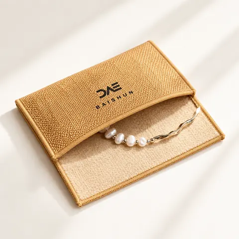 Tan Textured Flap Jewelry Pouch — product gallery view
