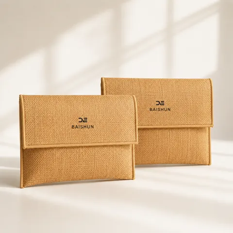 Tan Textured Flap Jewelry Pouch — product gallery view