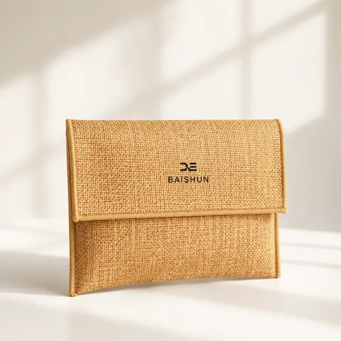 Tan Textured Flap Jewelry Pouch — product gallery view