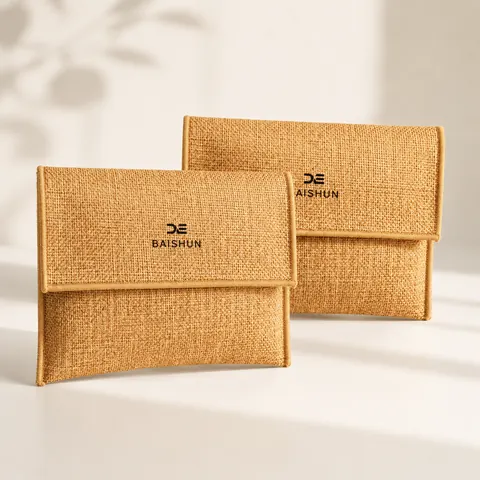 Tan Textured Flap Jewelry Pouch — product gallery view