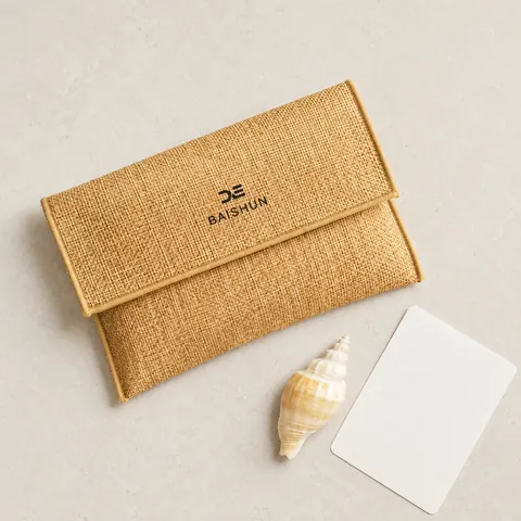 Tan Textured Flap Jewelry Pouch — product gallery view