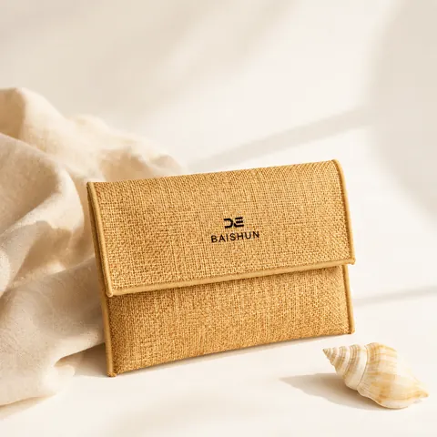 Tan Textured Flap Jewelry Pouch — product gallery view