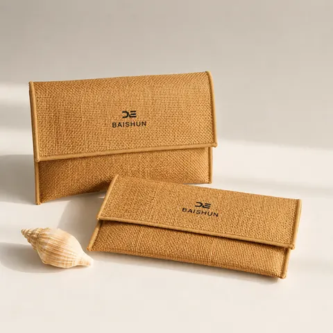 Tan Textured Flap Jewelry Pouch — product gallery view