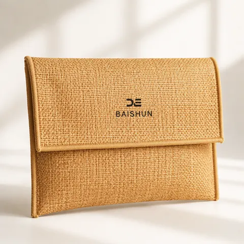 Tan Textured Flap Jewelry Pouch — product gallery view