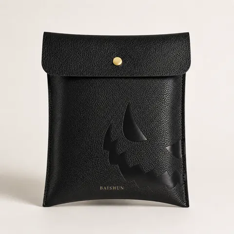 Black Leather-Look Cutout Jewelry Pouch