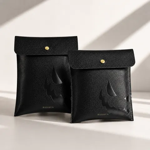 Black Leather-Look Cutout Jewelry Pouch — product gallery view