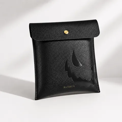 Black Leather-Look Cutout Jewelry Pouch — product gallery view