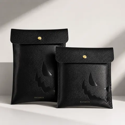 Black Leather-Look Cutout Jewelry Pouch — product gallery view