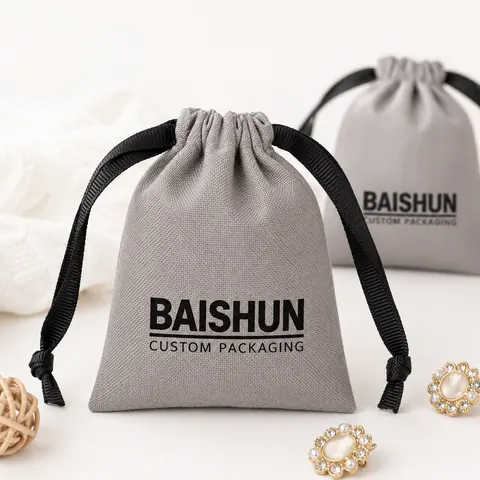 Gray Fabric Drawstring Pouch