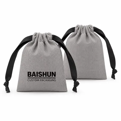 Gray Fabric Drawstring Pouch — product gallery view