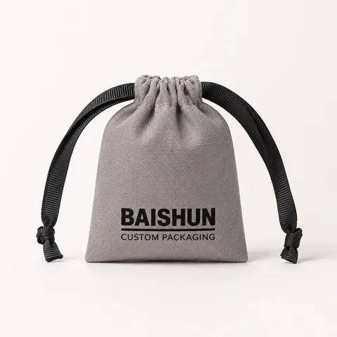 Gray Fabric Drawstring Pouch — product gallery view