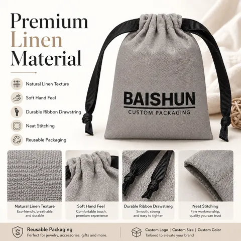 Gray Fabric Drawstring Pouch — product gallery view