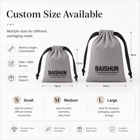Gray Fabric Drawstring Pouch — product gallery view