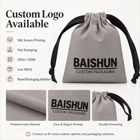 Gray Fabric Drawstring Pouch — product gallery view