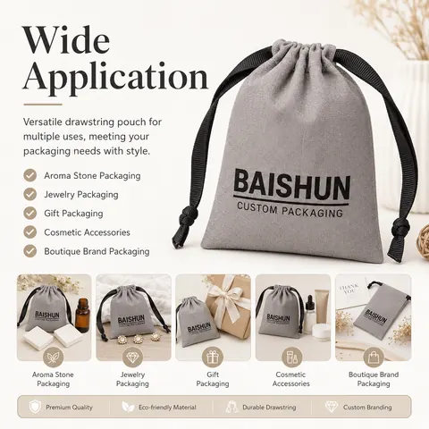 Gray Fabric Drawstring Pouch — product gallery view