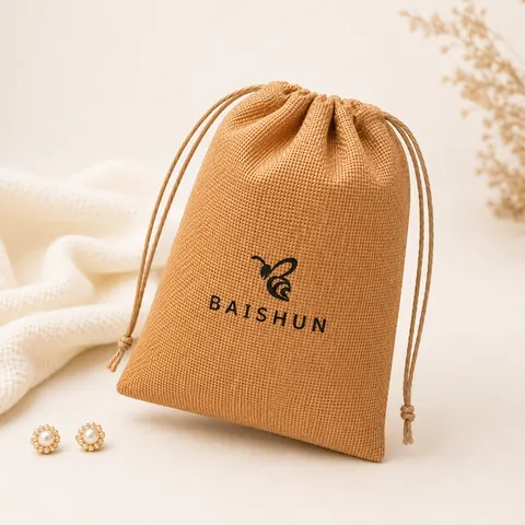 Brown Textured Drawstring Pouch — product gallery view