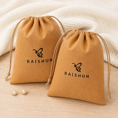 Brown Textured Drawstring Pouch — product gallery view