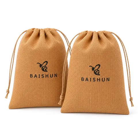 Brown Textured Drawstring Pouch — product gallery view