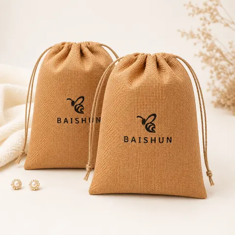Brown Textured Drawstring Pouch — product gallery view