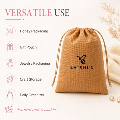 Brown Textured Drawstring Pouch — product gallery view