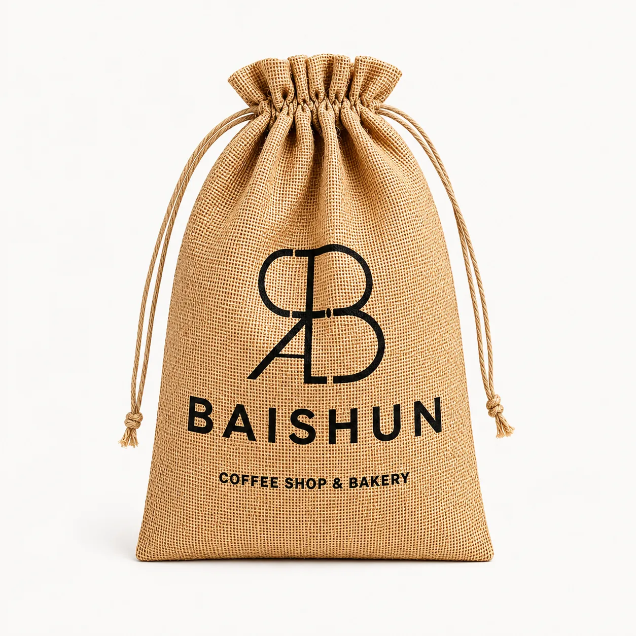 Coffee Graphic Jute Drawstring Pouch — main product view