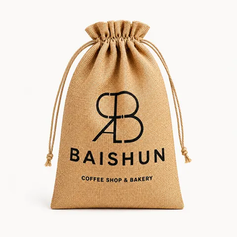 Coffee Graphic Jute Drawstring Pouch