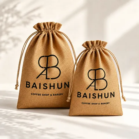 Coffee Graphic Jute Drawstring Pouch — product gallery view