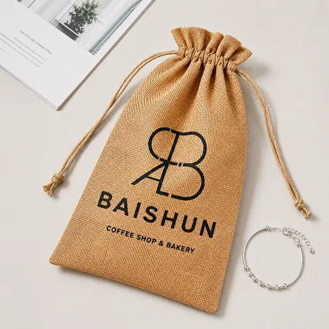 Coffee Graphic Jute Drawstring Pouch — product gallery view