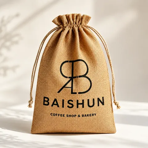 Coffee Graphic Jute Drawstring Pouch — product gallery view