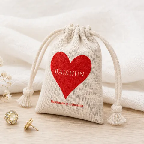 Heart Print Light Drawstring Pouch — product gallery view