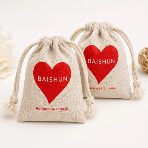 Heart Print Light Drawstring Pouch — product gallery view