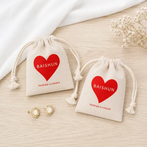 Heart Print Light Drawstring Pouch — product gallery view