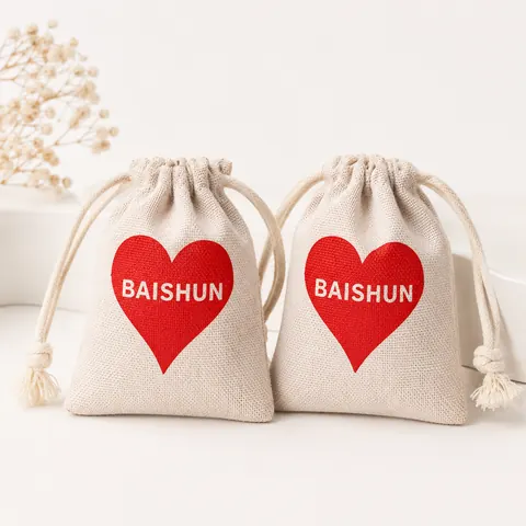 Heart Print Light Drawstring Pouch — product gallery view