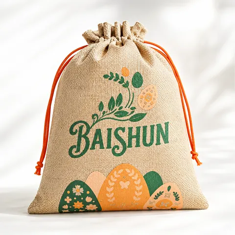 Citrus Print Jute Drawstring Pouch