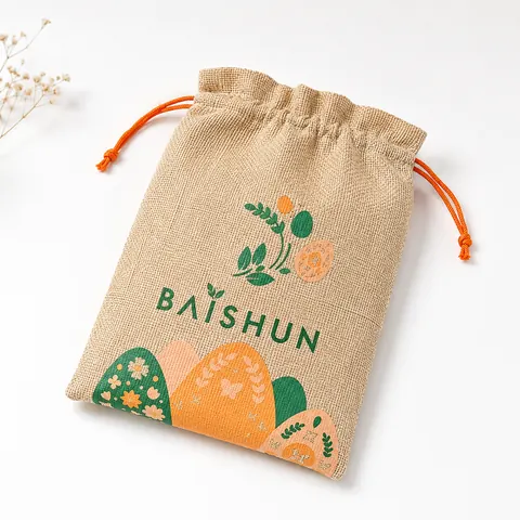 Citrus Print Jute Drawstring Pouch — product gallery view