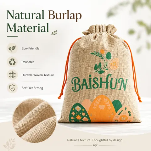 Citrus Print Jute Drawstring Pouch — product gallery view