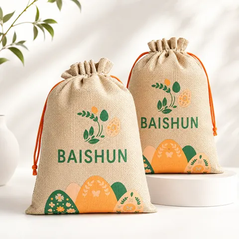 Citrus Print Jute Drawstring Pouch — product gallery view