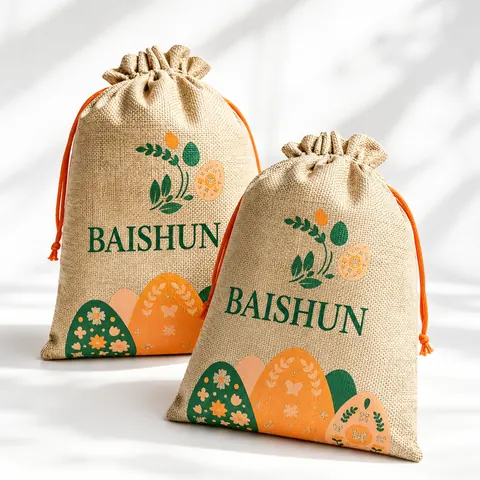 Citrus Print Jute Drawstring Pouch — product gallery view