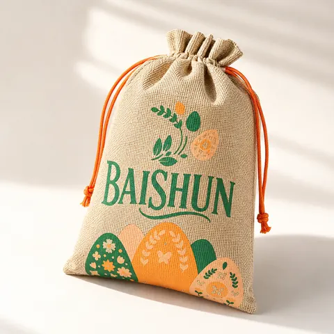 Citrus Print Jute Drawstring Pouch — product gallery view