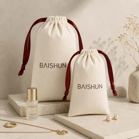 Contrast-Cord Light Fabric Pouch — product gallery view