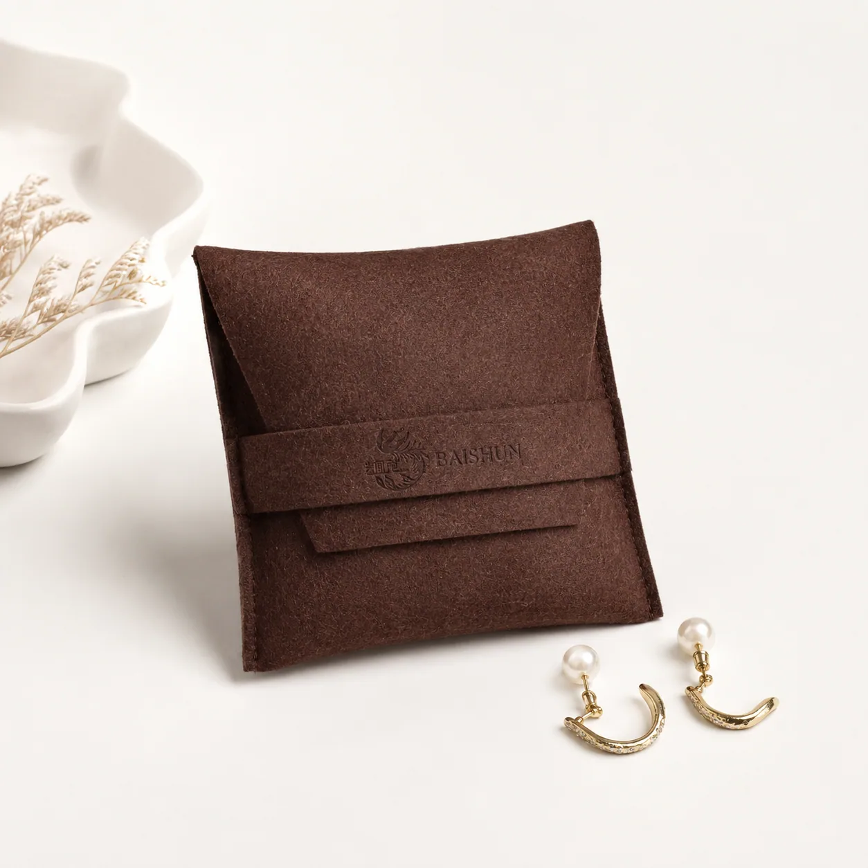 Olive Microfiber Suede Jewelry Pouch