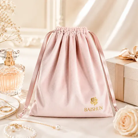 Light Pink Satin-Look Drawstring Pouch — product gallery view