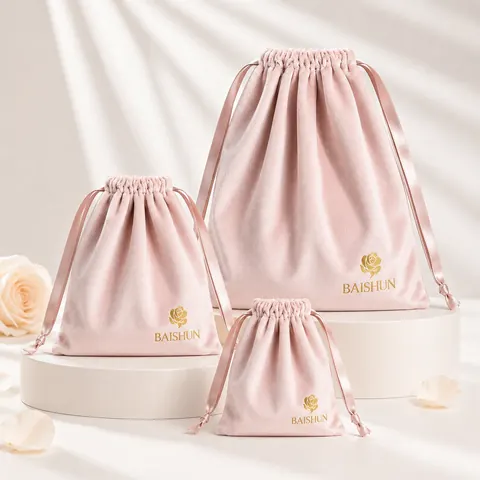 Light Pink Satin-Look Drawstring Pouch — product gallery view