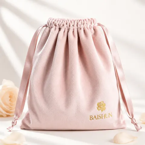 Light Pink Satin-Look Drawstring Pouch — product gallery view