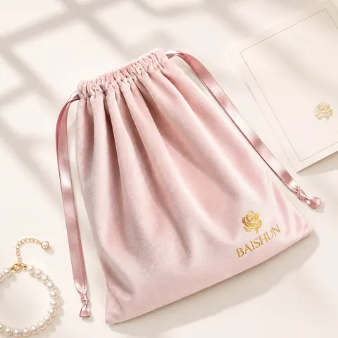 Light Pink Satin-Look Drawstring Pouch — product gallery view