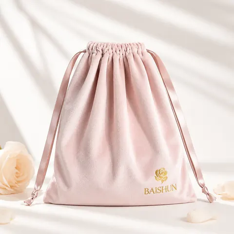 Light Pink Satin-Look Drawstring Pouch — product gallery view