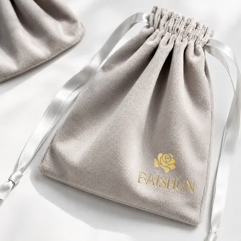 Silver Gray Satin-Look Drawstring Pouch