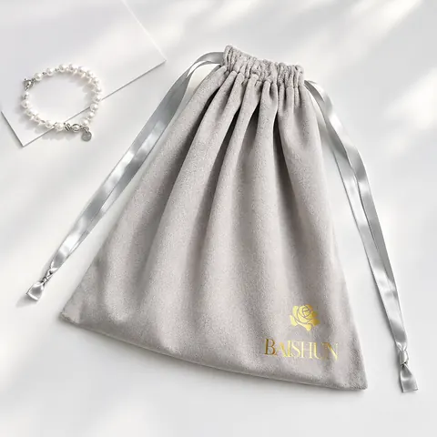 Silver Gray Satin-Look Drawstring Pouch — product gallery view