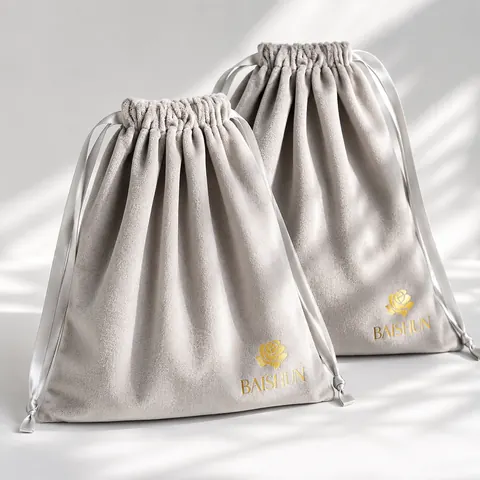 Silver Gray Satin-Look Drawstring Pouch — product gallery view